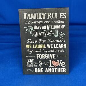 Family Rules Chalkboard Style Wooden Sign - Inspirational Farmhouse Wall Decor